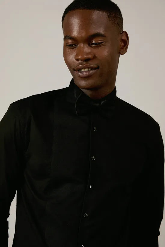 Black Wing Collar Dress Shirt