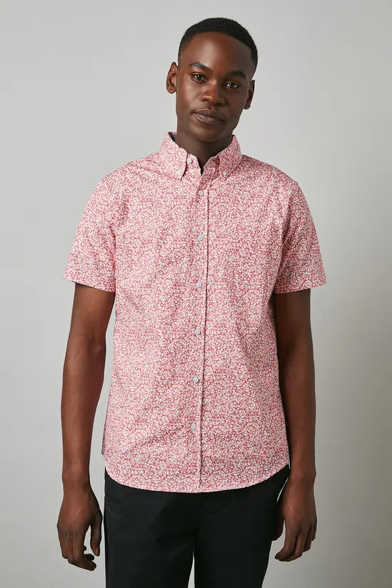 Pink Ditsy Floral Print Short Sleeve Shirt