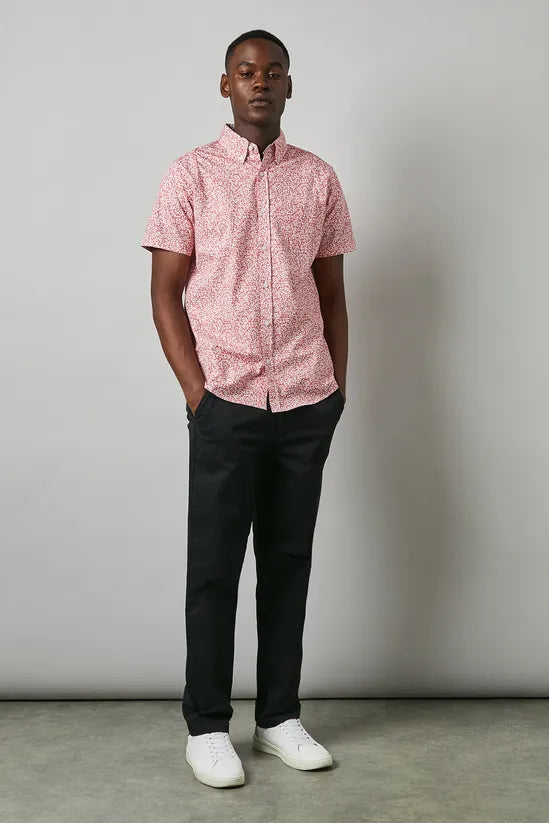 Pink Ditsy Floral Print Short Sleeve Shirt