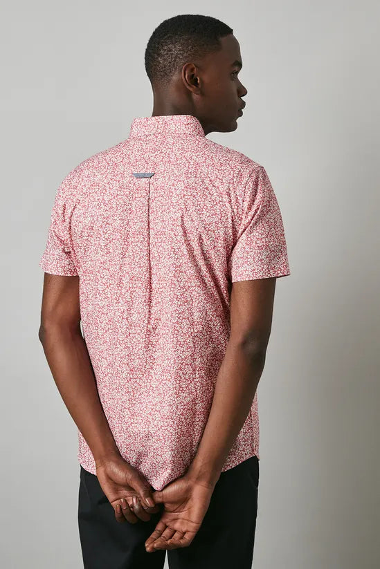 Pink Ditsy Floral Print Short Sleeve Shirt