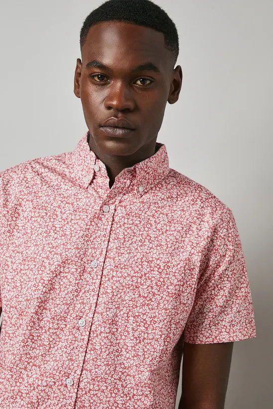 Pink Ditsy Floral Print Short Sleeve Shirt
