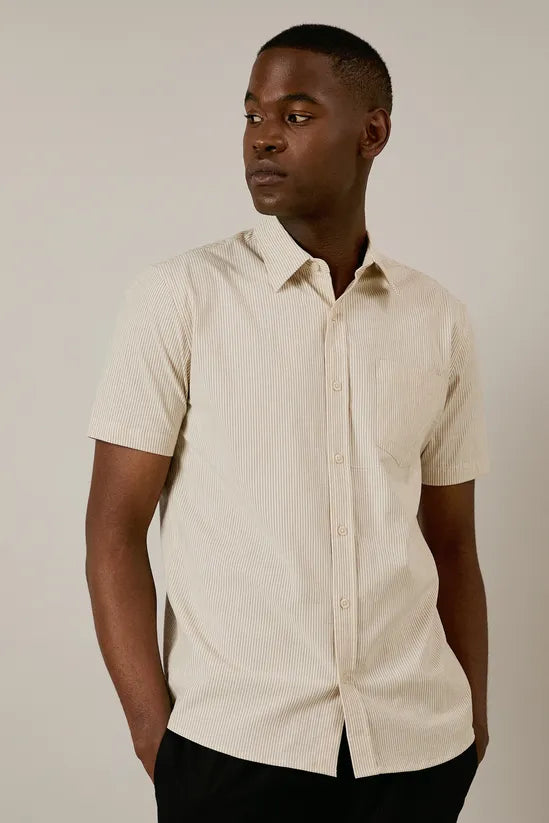 Off White Fine Stripe Short Sleeve Shirt