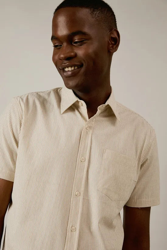 Off White Fine Stripe Short Sleeve Shirt