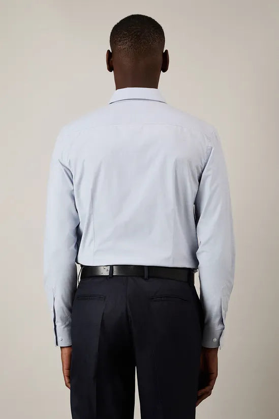 Blue Textured Stretch Slim Fit Long Sleeve Shirt