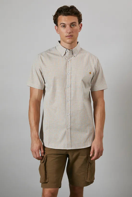 Yellow Micro Grid Check Short Sleeve Shirt